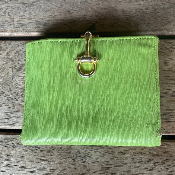 PICCHIONI Lime Green Leather Wallet w Gold-tone Clasp Closure - Picture 16 of 16